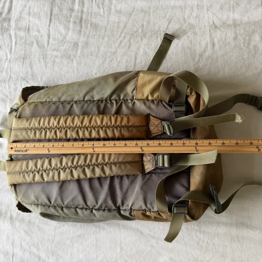 Vintage 80's LL Bean Rucksack Backpack Olive Green Tan Nylon Korea LLB 0760 Mens